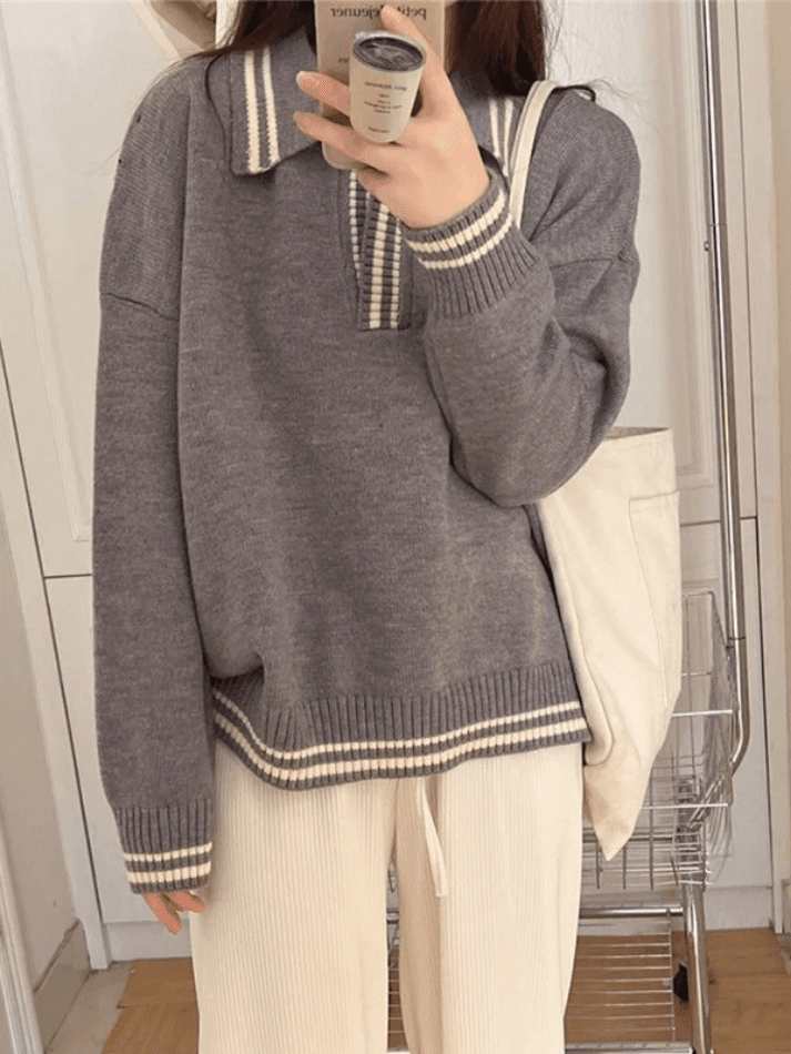 Contrast Trim Pullover Sweater