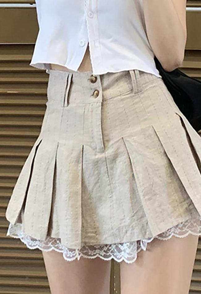 Cotton Linen Pleated Mini Skirt