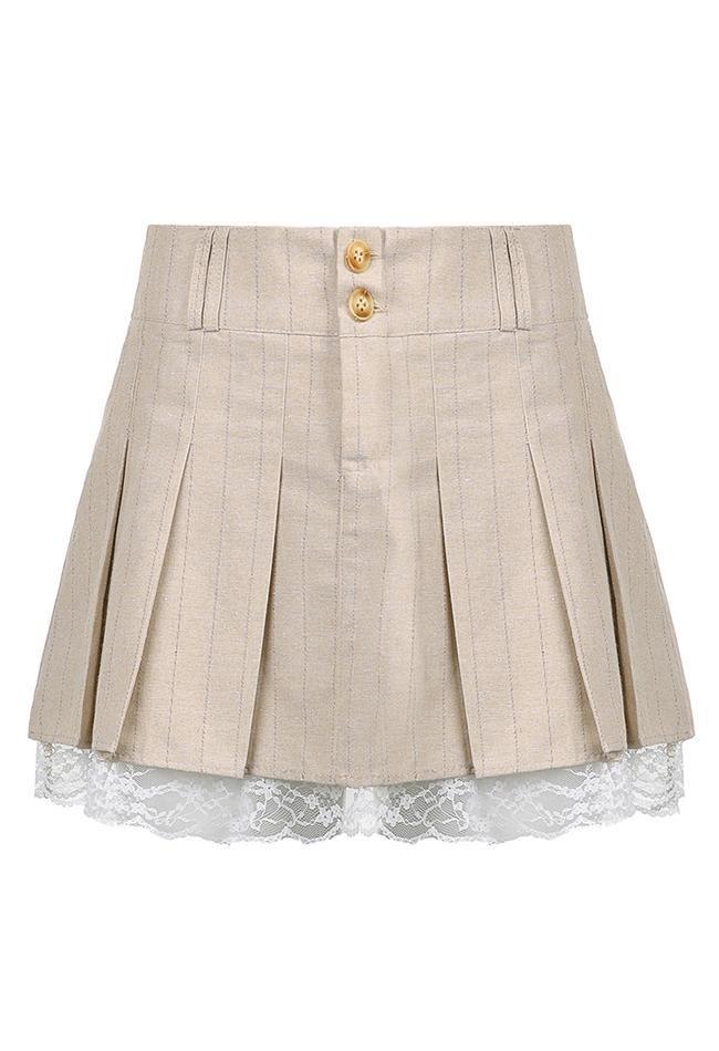 Cotton Linen Pleated Mini Skirt