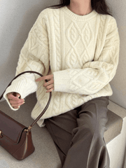 Crew Neck Cable Knit Pullover Sweater