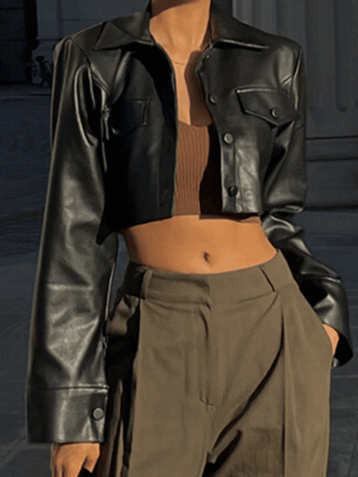 Cropped Black Faux Leather Biker Jacket