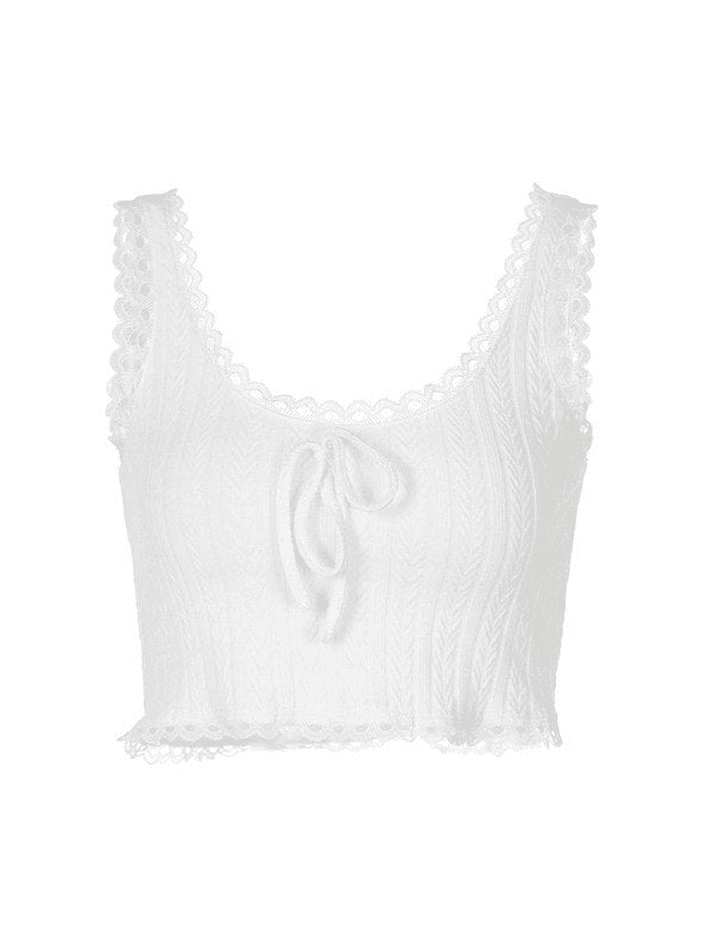 Cropped Lace Trim White Tank Top