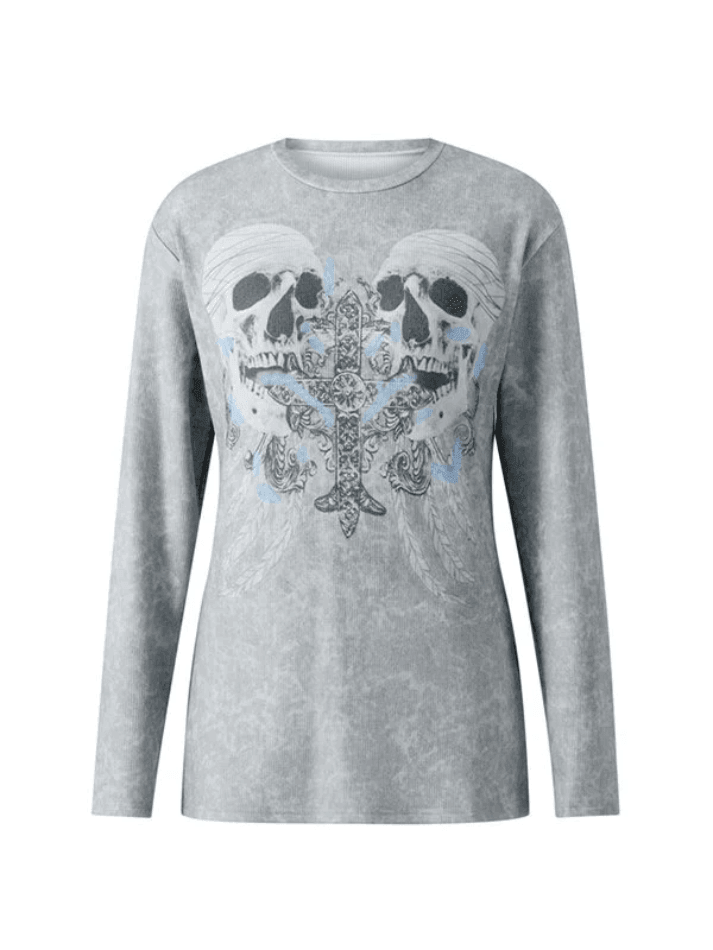 Cross Skull Printed Long Sleeve Top