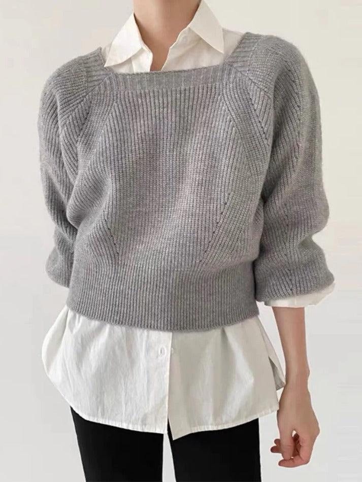 Solid Square Neck Pullover Sweater