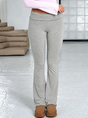 Solid High Rise Flare Leg Pants