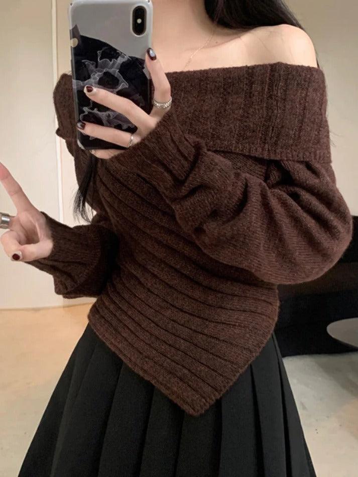 Solid Off Shoulder Hanky Hem Sweater