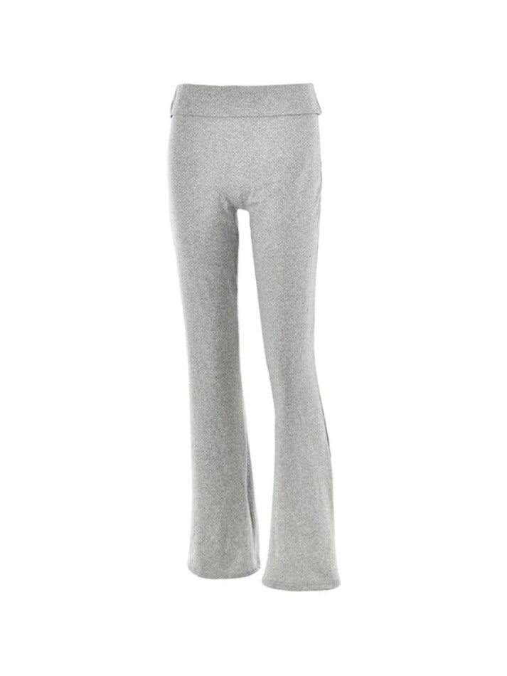 Solid High Rise Flare Leg Pants