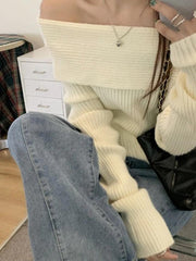 BXOXO Solid Off Shoulder Knit Sweater