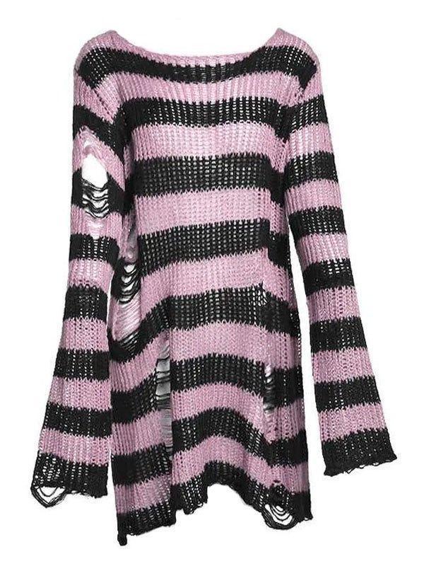 Distressed Stripe Longline Sweater