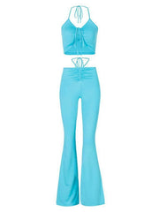 Drawstring Flare Leg Pants Set