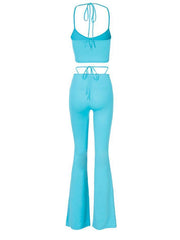 Drawstring Flare Leg Pants Set