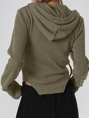 Solid Hooded Irregular Hem Double Zipper Long Sleeve Knit