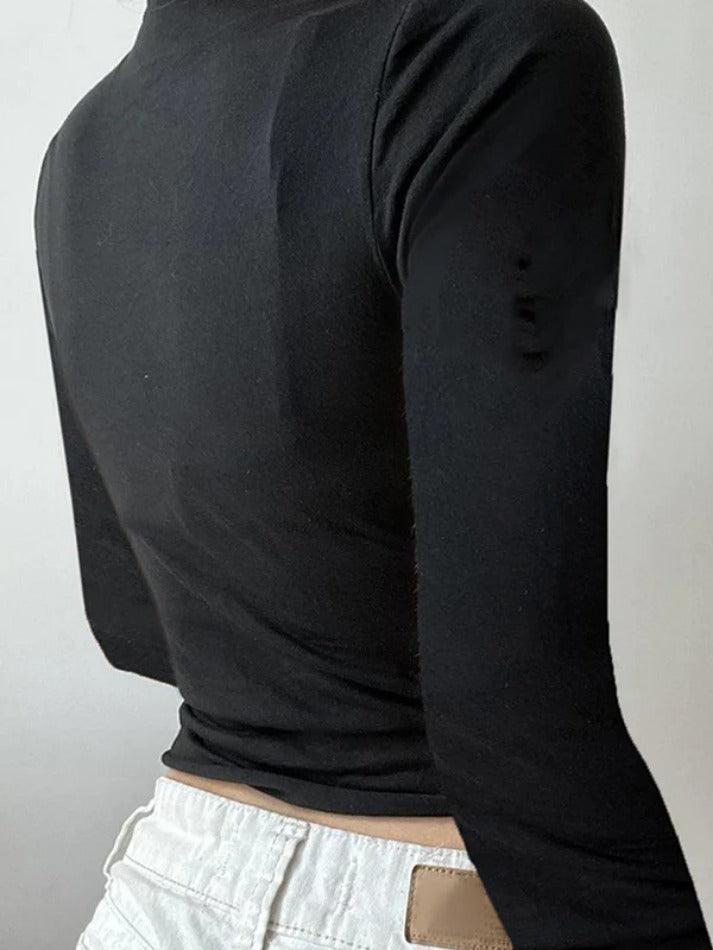 Solid Ruched V Neck Long Sleeve Tee