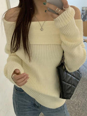 BXOXO Solid Off Shoulder Knit Sweater