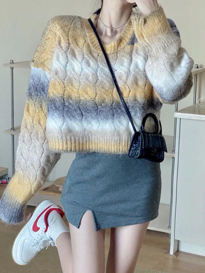 Ombre Cable Knit Short Sweater