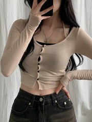 Solid Halter Breasted Two Piece Long Sleeve Knit