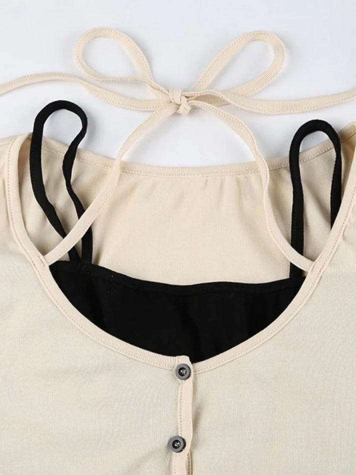 Solid Halter Breasted Two Piece Long Sleeve Knit