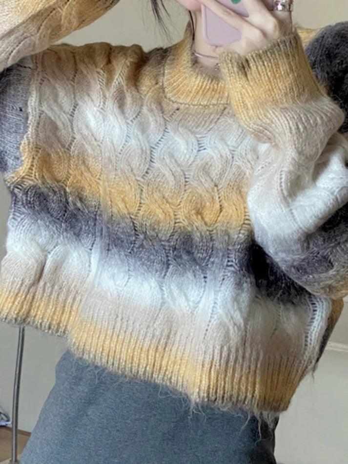 Ombre Cable Knit Short Sweater