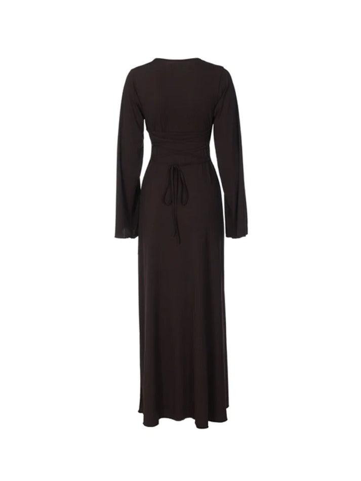 Solid U Neck Tie Back Maxi Dress