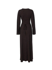 Solid U Neck Tie Back Maxi Dress