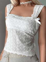 Embroidered Bow Lace Stitching Tank Top