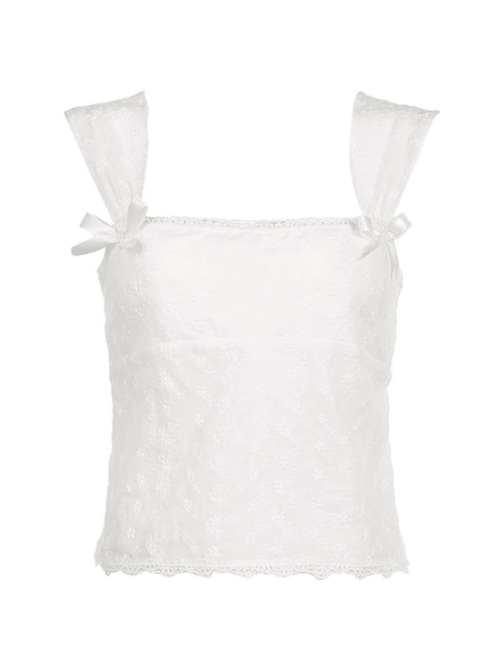 Embroidered Bow Lace Stitching Tank Top