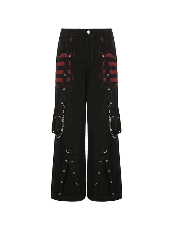 Eyelet Strap Black Cargo Pants