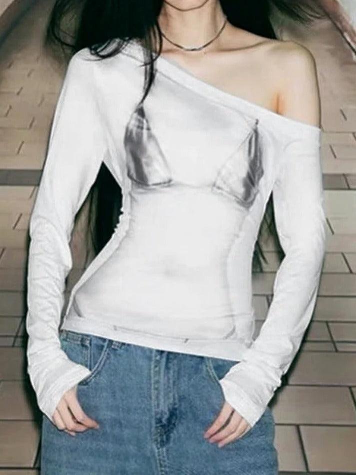 3D Print One Shoulder Oversized Long Sleeve Tee