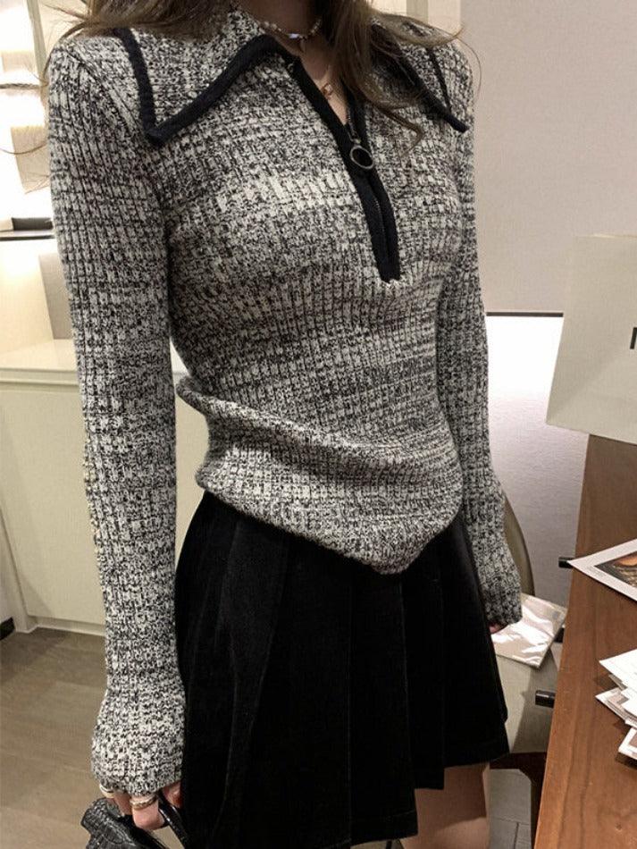 Lapel Neck Half Zip Sweater