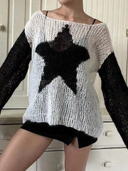 Contrast Color Star Baggy Smock Sweater