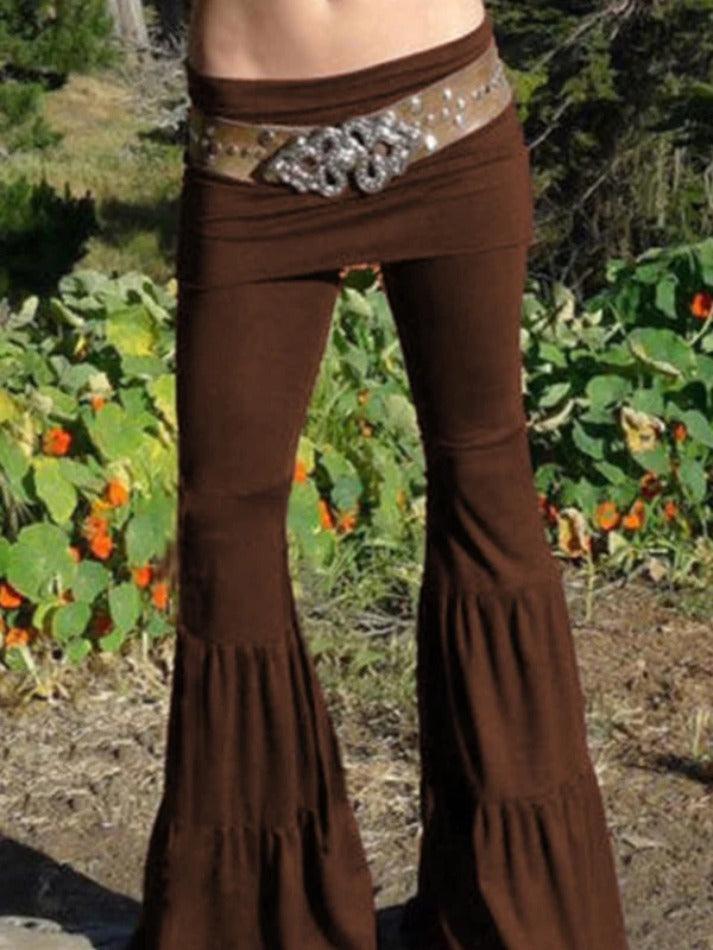 Multi Layered Splice Flare Leg Pants