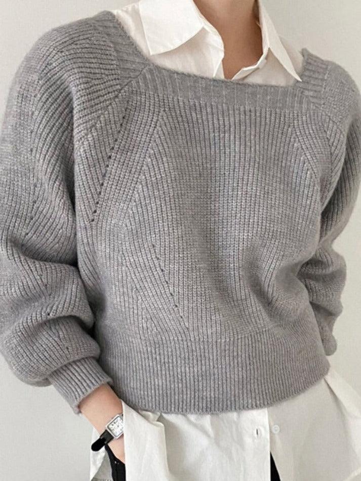 Solid Square Neck Pullover Sweater