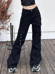 Multi Pocket Eyelet Design Cargo Jeans