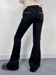 Low Rise Studded Elastic Flare Jeans