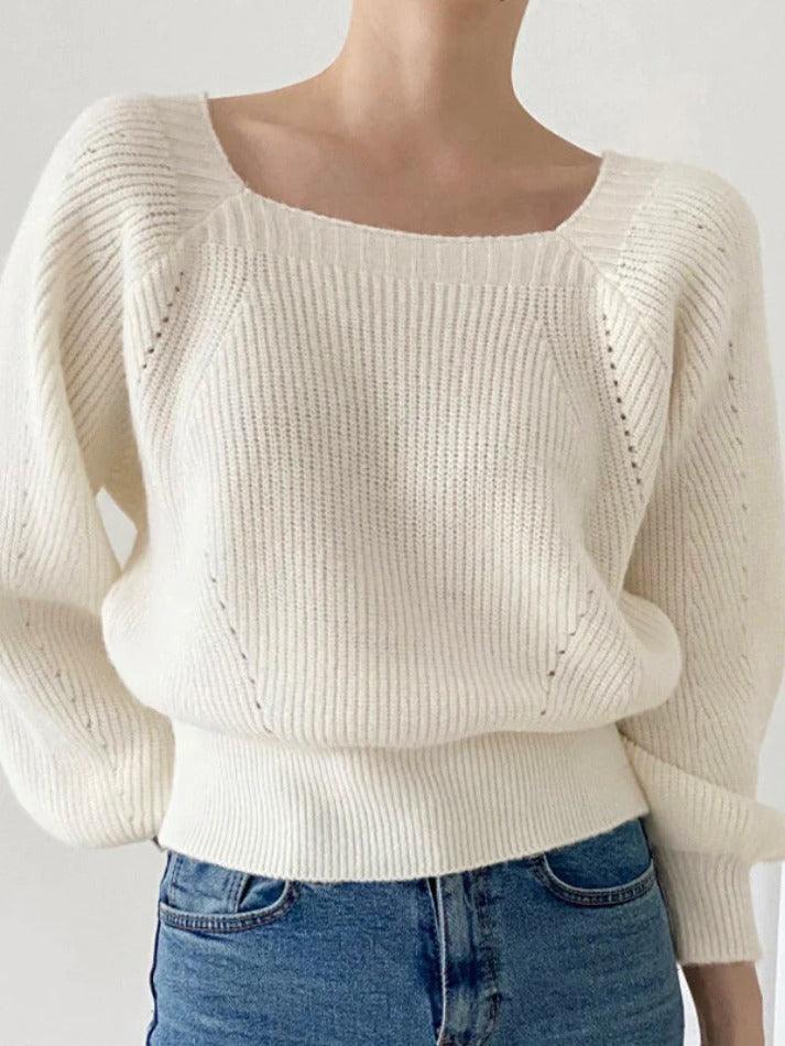 Solid Square Neck Pullover Sweater