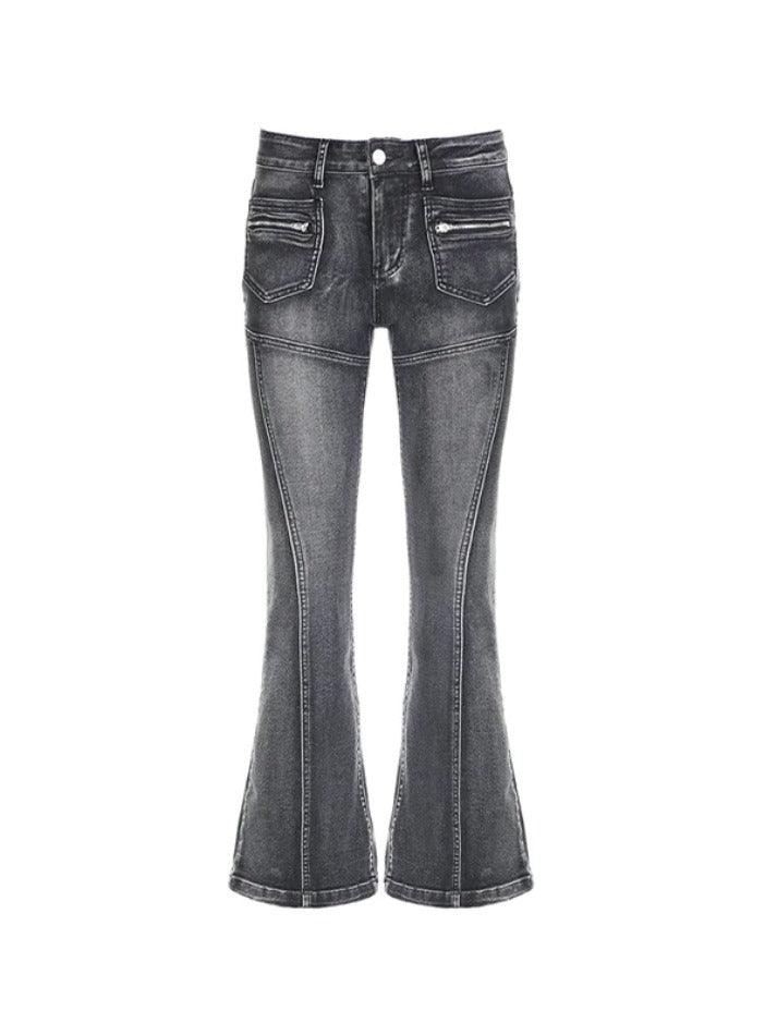 Gray Wash Low Rise Flare Jeans