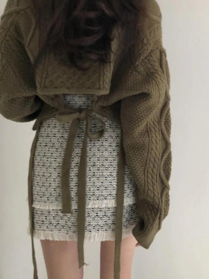 Solid V Neck Tie Back Loose Sweater