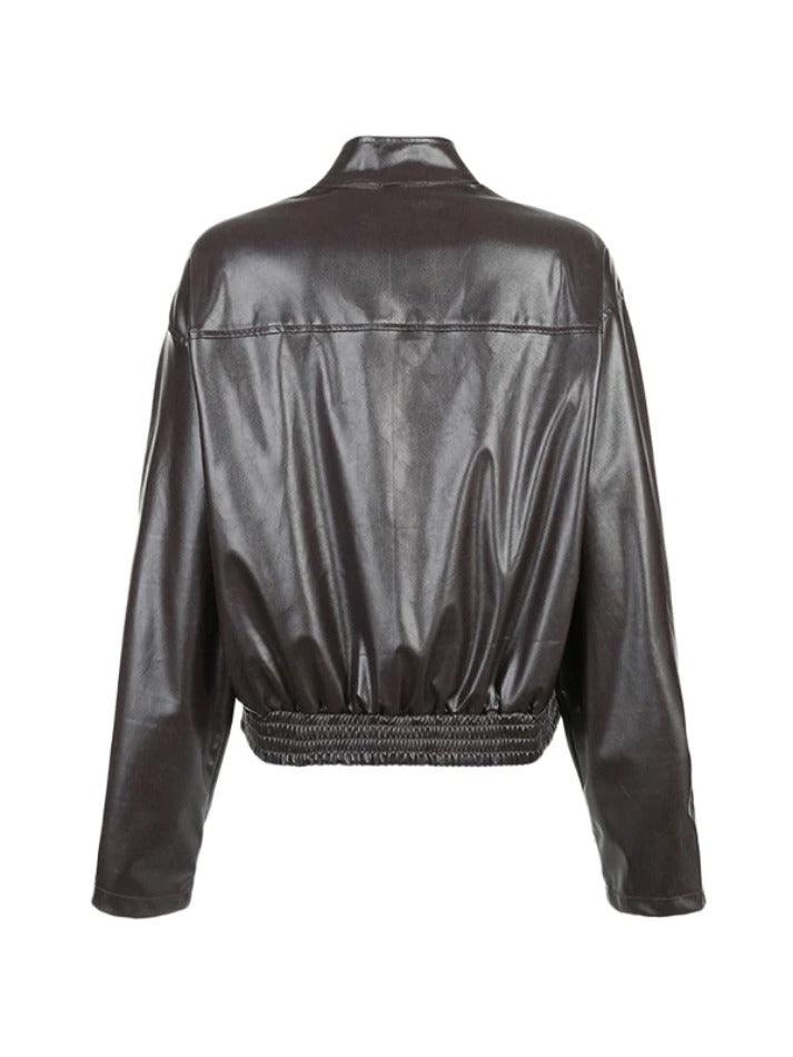 Solid Collar Neck Leather Motorcycle Jacket