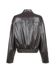 Solid Collar Neck Leather Motorcycle Jacket