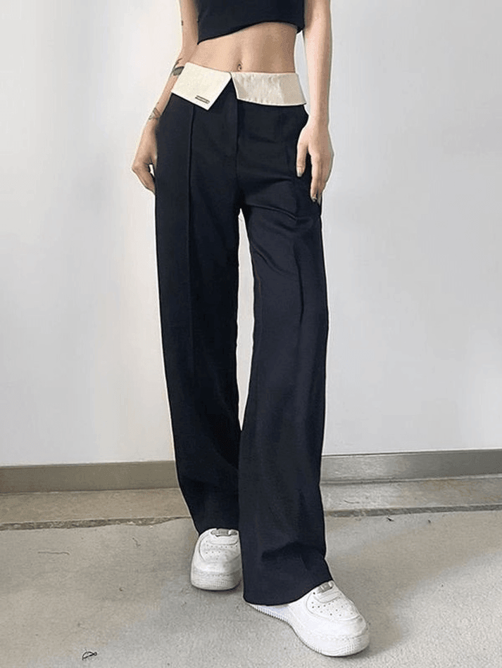 Folded High Waist Straight Leg Pants