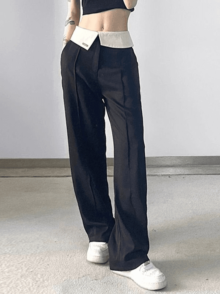 Folded High Waist Straight Leg Pants