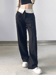 Folded High Waist Straight Leg Pants