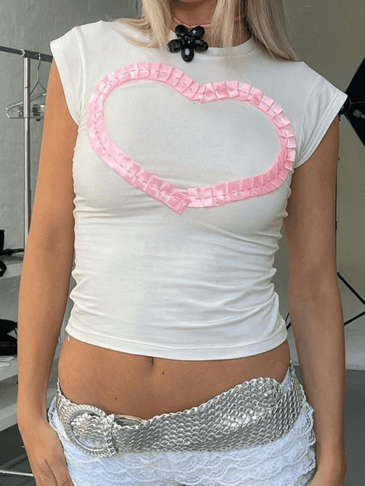 Frill Heart Patch Crop Top