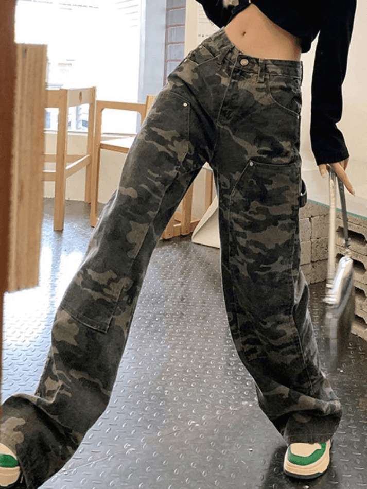 Green Camo Washed Cargo Jeans