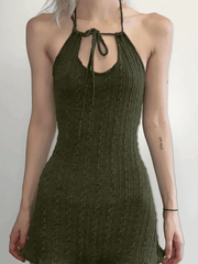 Green Halter Knitted Mini Dress