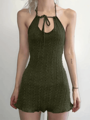 Green Halter Knitted Mini Dress