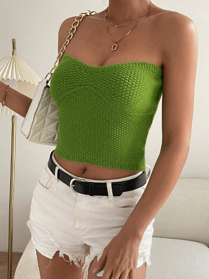 Green Knitted Bandeau Top