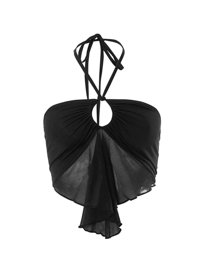 Halter Neck Hollow Ruffle Crop Cami Top