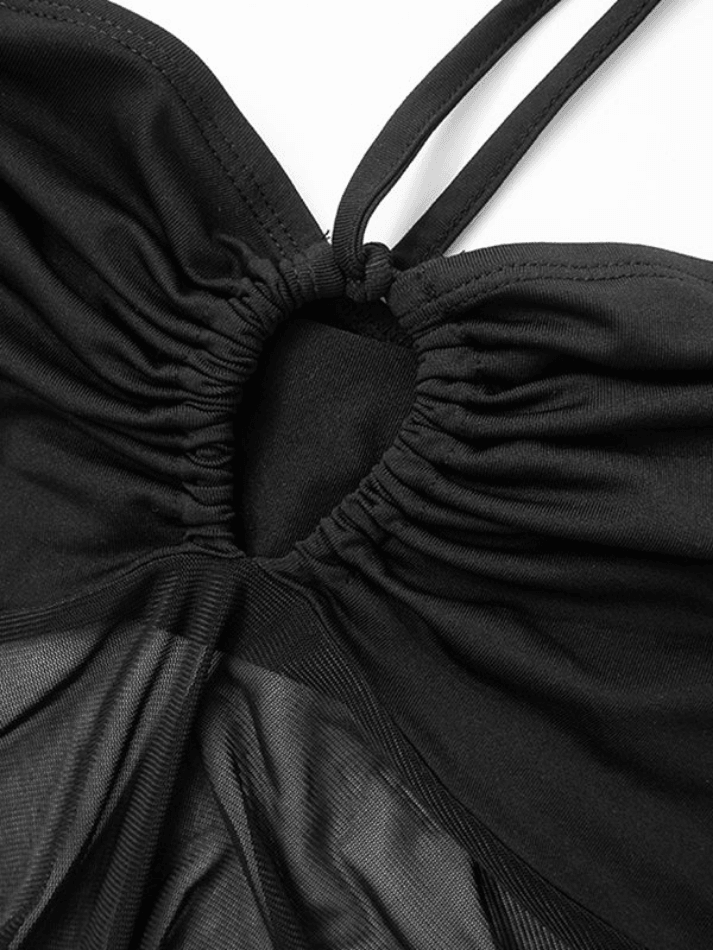 Halter Neck Hollow Ruffle Crop Cami Top