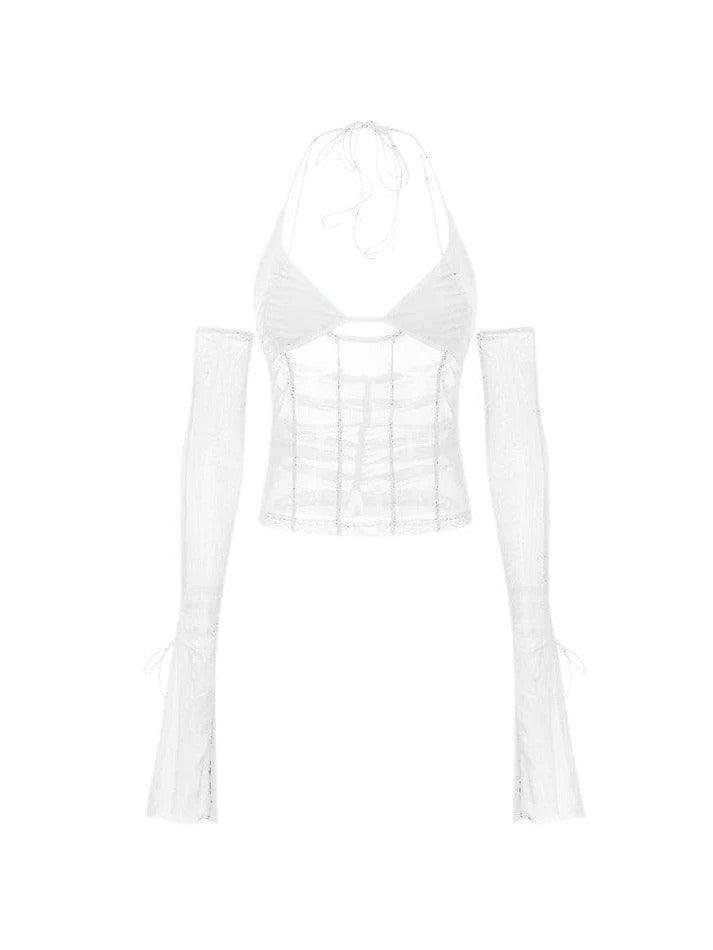 Halter Tie Mesh Patch Top